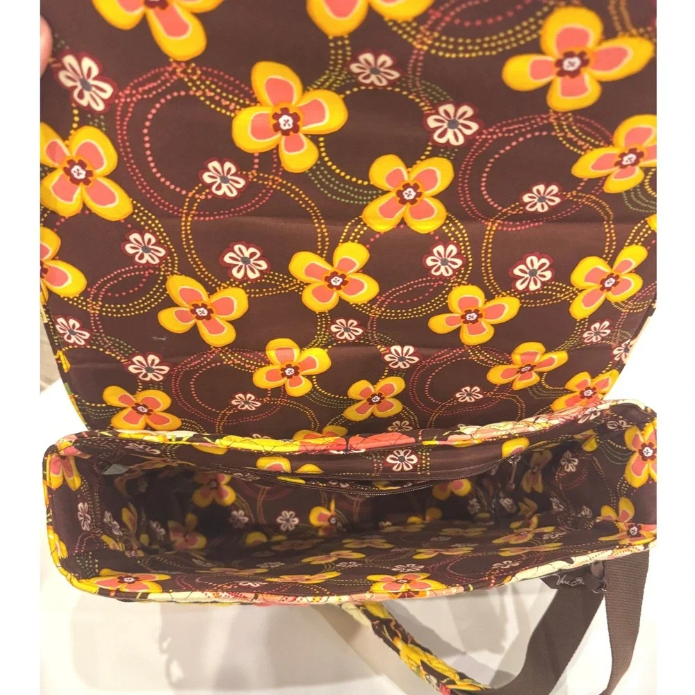 Vera‎ Bradley Messenger Bag Women OS Brown Yellow Floral Quilted Good